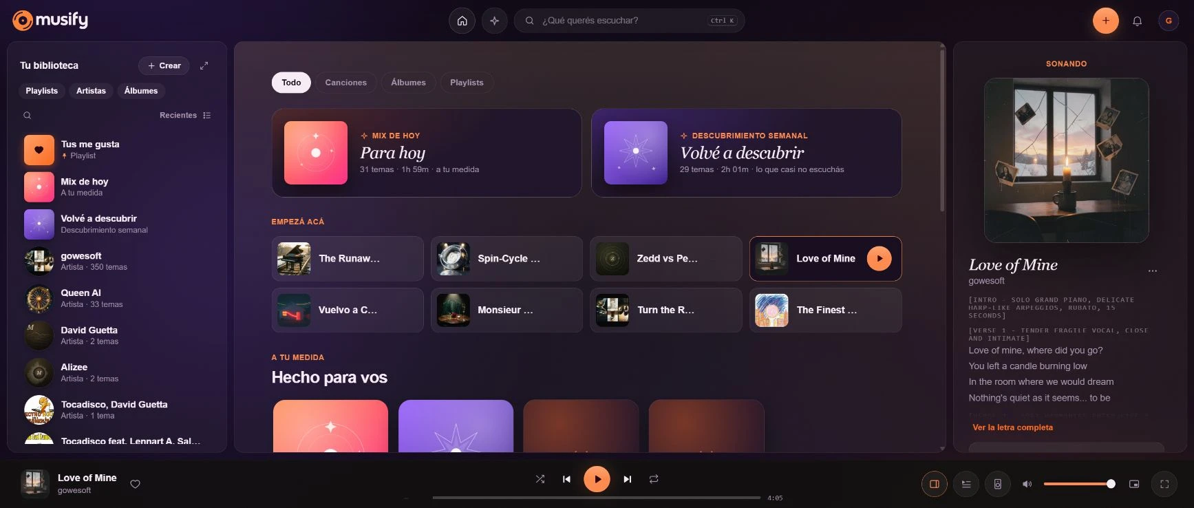 Real capture of Musify in a desktop browser